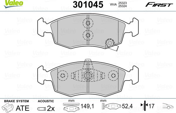 Valeo 301045 - Комплект спирачно феродо, дискови спирачки vvparts.bg