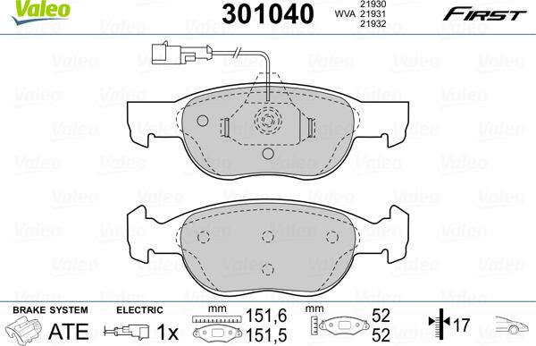 Valeo 301040 - Комплект спирачно феродо, дискови спирачки vvparts.bg