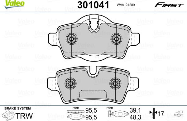 Valeo 301041 - Комплект спирачно феродо, дискови спирачки vvparts.bg