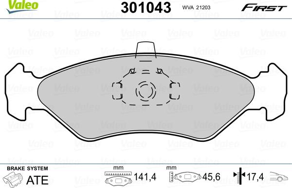 Valeo 301043 - Комплект спирачно феродо, дискови спирачки vvparts.bg