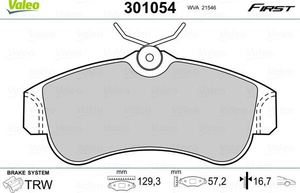 Valeo 301054 - Комплект спирачно феродо, дискови спирачки vvparts.bg