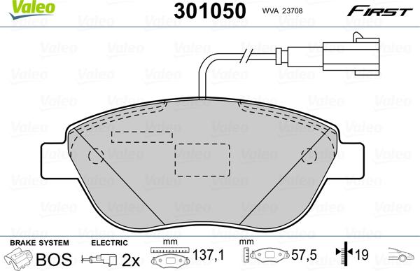 Valeo 301050 - Комплект спирачно феродо, дискови спирачки vvparts.bg