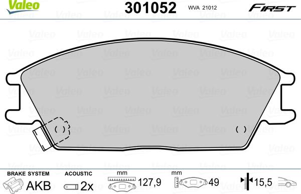 Valeo 301052 - Комплект спирачно феродо, дискови спирачки vvparts.bg