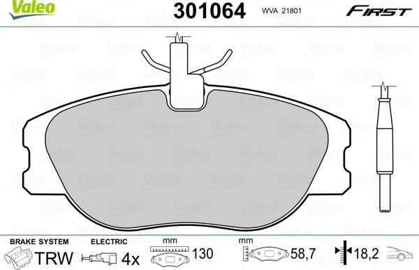 Valeo 301064 - Комплект спирачно феродо, дискови спирачки vvparts.bg