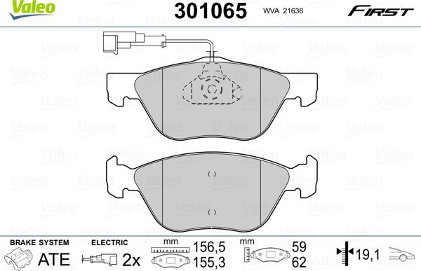 Valeo 301065 - Комплект спирачно феродо, дискови спирачки vvparts.bg