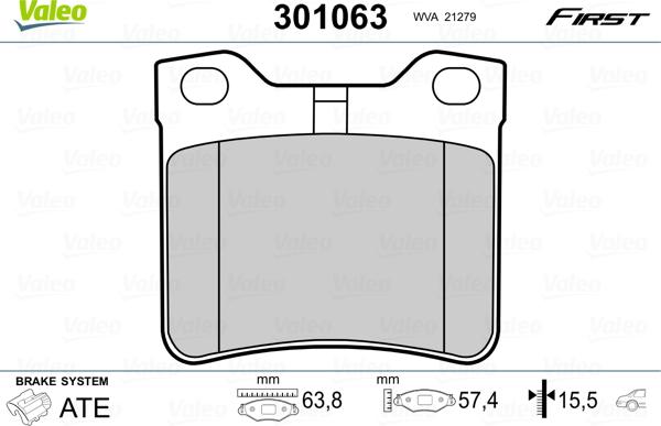 Valeo 301063 - Комплект спирачно феродо, дискови спирачки vvparts.bg