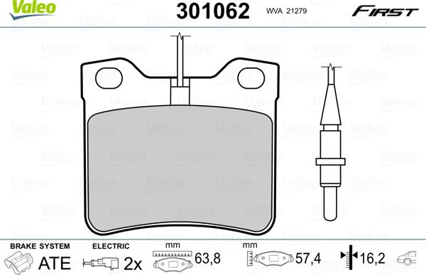 Valeo 301062 - Комплект спирачно феродо, дискови спирачки vvparts.bg