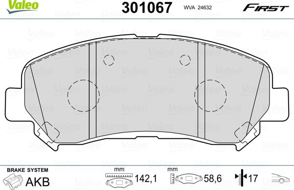 Valeo 301067 - Комплект спирачно феродо, дискови спирачки vvparts.bg