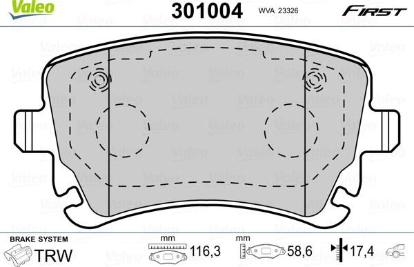 Valeo 301004 - Комплект спирачно феродо, дискови спирачки vvparts.bg