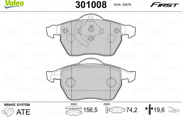 Valeo 301008 - Комплект спирачно феродо, дискови спирачки vvparts.bg