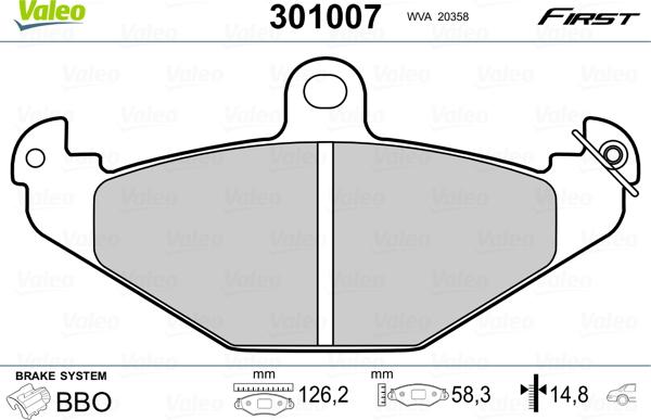 Valeo 301007 - Комплект спирачно феродо, дискови спирачки vvparts.bg