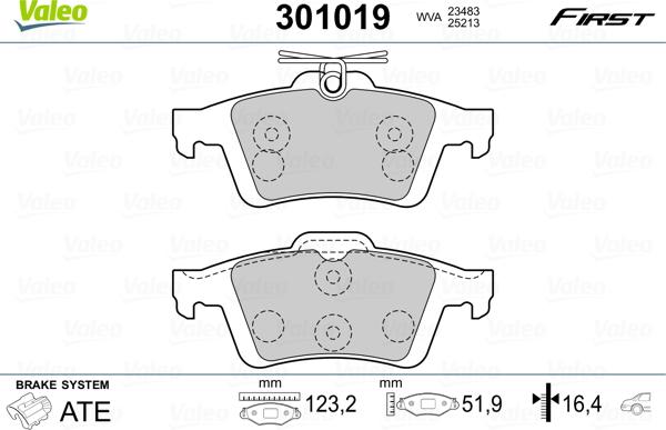 Valeo 301019 - Комплект спирачно феродо, дискови спирачки vvparts.bg