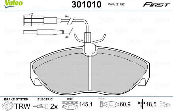 Valeo 301010 - Комплект спирачно феродо, дискови спирачки vvparts.bg