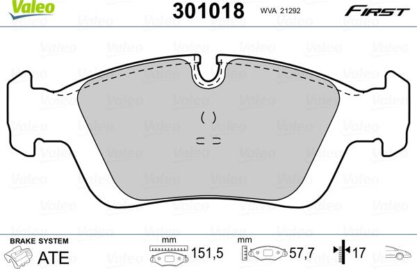 Valeo 301018 - Комплект спирачно феродо, дискови спирачки vvparts.bg