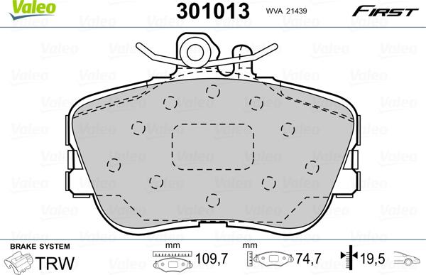 Valeo 301013 - Комплект спирачно феродо, дискови спирачки vvparts.bg