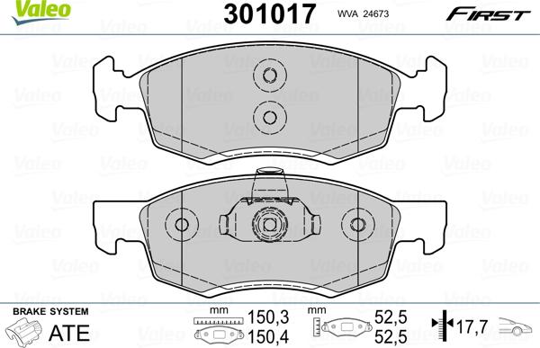 Valeo 301017 - Комплект спирачно феродо, дискови спирачки vvparts.bg