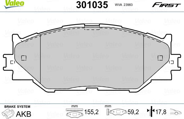 Valeo 301035 - Комплект спирачно феродо, дискови спирачки vvparts.bg