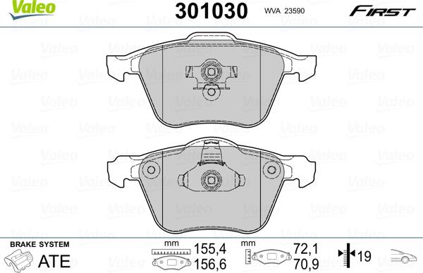 Valeo 301030 - Комплект спирачно феродо, дискови спирачки vvparts.bg