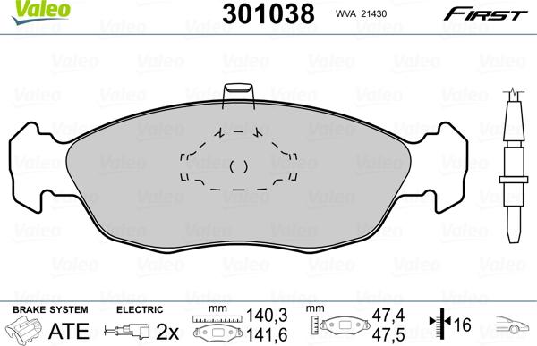 Valeo 301038 - Комплект спирачно феродо, дискови спирачки vvparts.bg