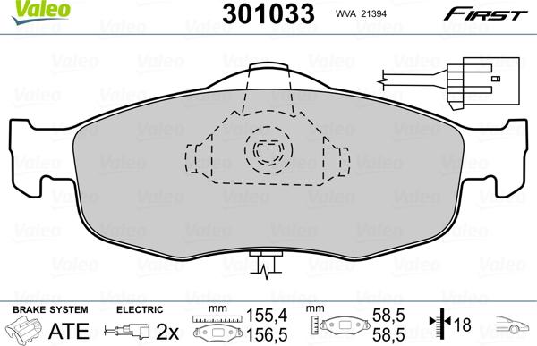 Valeo 301033 - Комплект спирачно феродо, дискови спирачки vvparts.bg