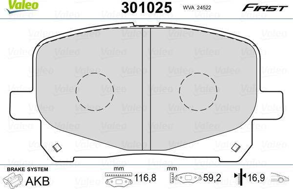 Valeo 301025 - Комплект спирачно феродо, дискови спирачки vvparts.bg