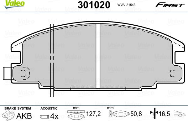 Valeo 301020 - Комплект спирачно феродо, дискови спирачки vvparts.bg