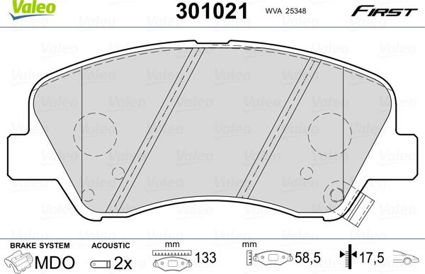 Valeo 301021 - Комплект спирачно феродо, дискови спирачки vvparts.bg