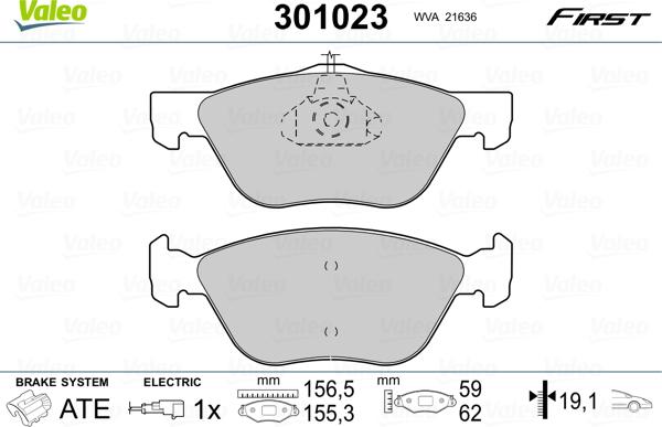 Valeo 301023 - Комплект спирачно феродо, дискови спирачки vvparts.bg