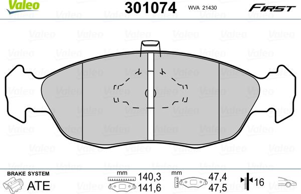 Valeo 301074 - Комплект спирачно феродо, дискови спирачки vvparts.bg