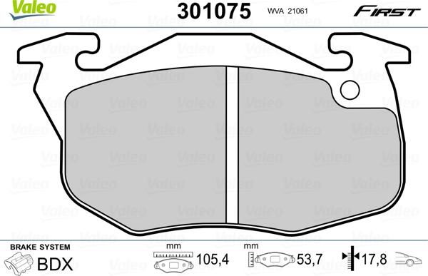 Valeo 301075 - Комплект спирачно феродо, дискови спирачки vvparts.bg