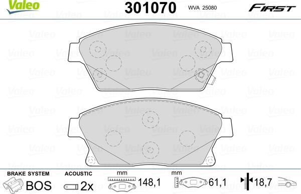 Valeo 301070 - Комплект спирачно феродо, дискови спирачки vvparts.bg