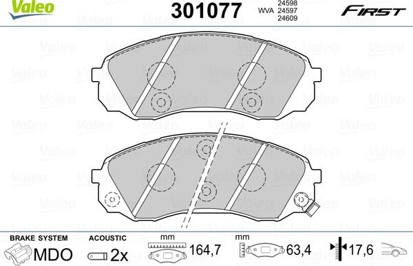 Valeo 301077 - Комплект спирачно феродо, дискови спирачки vvparts.bg