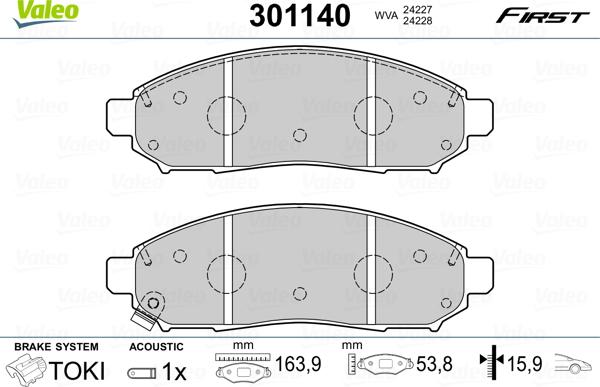 Valeo 301140 - Комплект спирачно феродо, дискови спирачки vvparts.bg