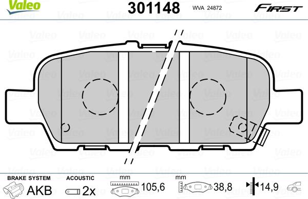 Valeo 301148 - Комплект спирачно феродо, дискови спирачки vvparts.bg