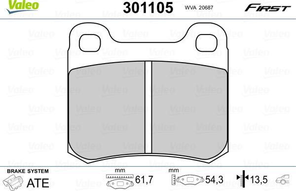 Valeo 301105 - Комплект спирачно феродо, дискови спирачки vvparts.bg