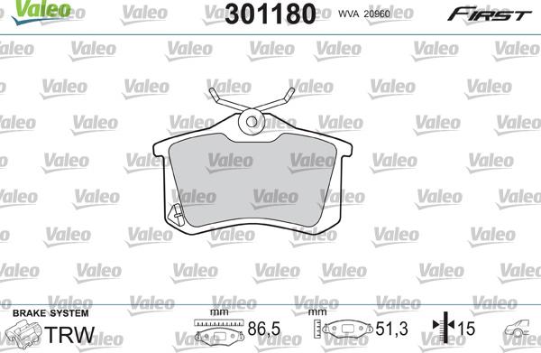 Valeo 301180 - Комплект спирачно феродо, дискови спирачки vvparts.bg