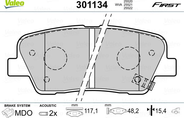 Valeo 301134 - Комплект спирачно феродо, дискови спирачки vvparts.bg