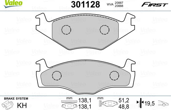 Valeo 301128 - Комплект спирачно феродо, дискови спирачки vvparts.bg