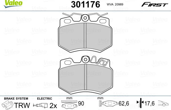 Valeo 301176 - Комплект спирачно феродо, дискови спирачки vvparts.bg