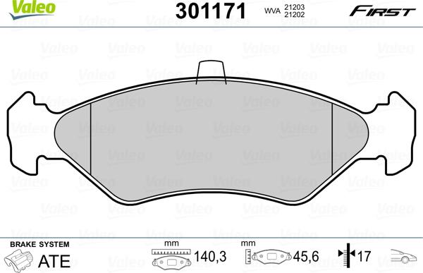 Valeo 301171 - Комплект спирачно феродо, дискови спирачки vvparts.bg