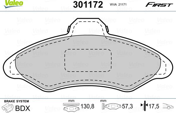 Valeo 301172 - Комплект спирачно феродо, дискови спирачки vvparts.bg