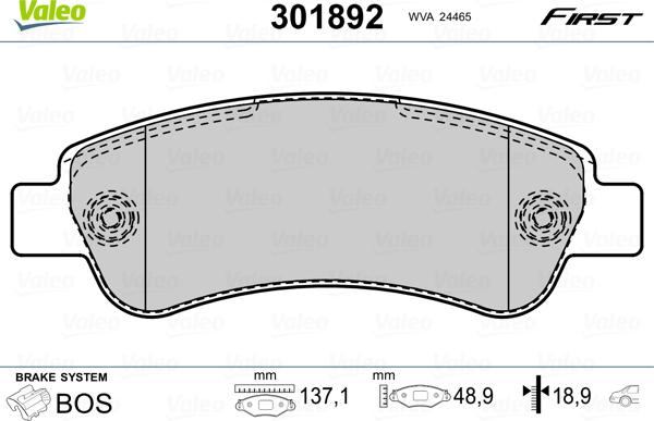 Valeo 301892 - Комплект спирачно феродо, дискови спирачки vvparts.bg