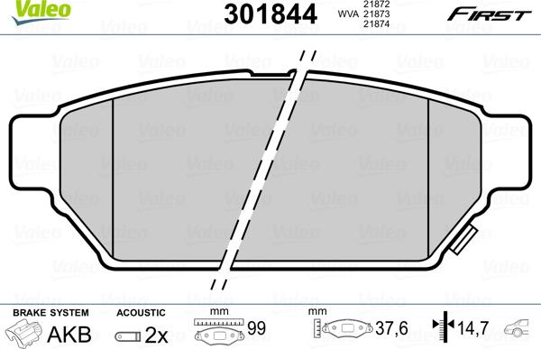 Valeo 301844 - Комплект спирачно феродо, дискови спирачки vvparts.bg