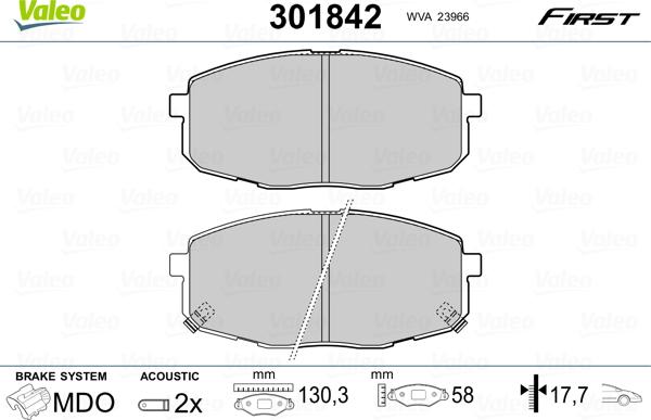 Valeo 301842 - Комплект спирачно феродо, дискови спирачки vvparts.bg