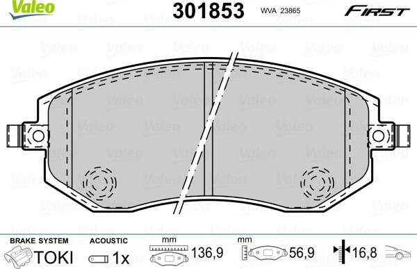 Valeo 301853 - Комплект спирачно феродо, дискови спирачки vvparts.bg