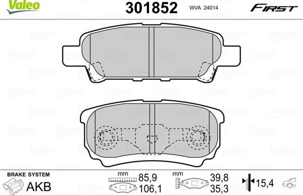 Valeo 301852 - Комплект спирачно феродо, дискови спирачки vvparts.bg