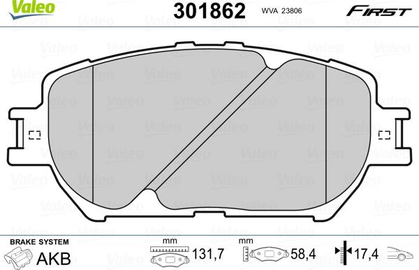 Valeo 301862 - Комплект спирачно феродо, дискови спирачки vvparts.bg