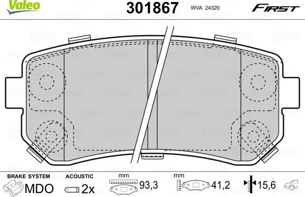 Valeo 301867 - Комплект спирачно феродо, дискови спирачки vvparts.bg