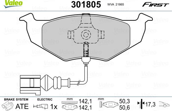 Valeo 301805 - Комплект спирачно феродо, дискови спирачки vvparts.bg