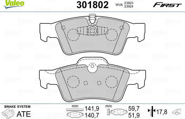 Valeo 301802 - Комплект спирачно феродо, дискови спирачки vvparts.bg